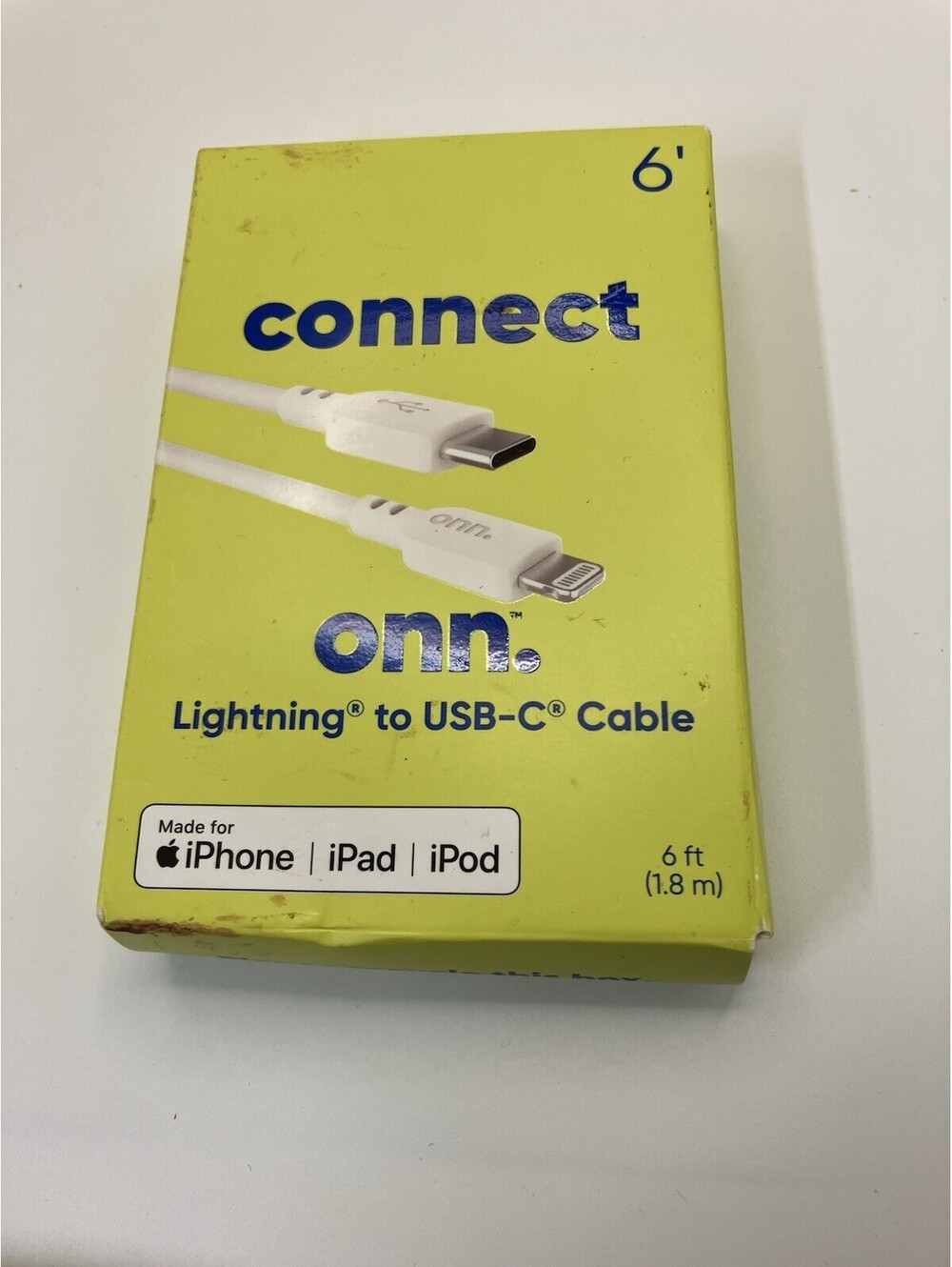 Connect Onn USB-C Cable 6'ft (1.8M) White New Sealed